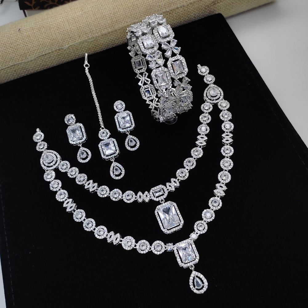 Kavita Art Silver Plated American Diamond Festive & Party Wear Combo Set