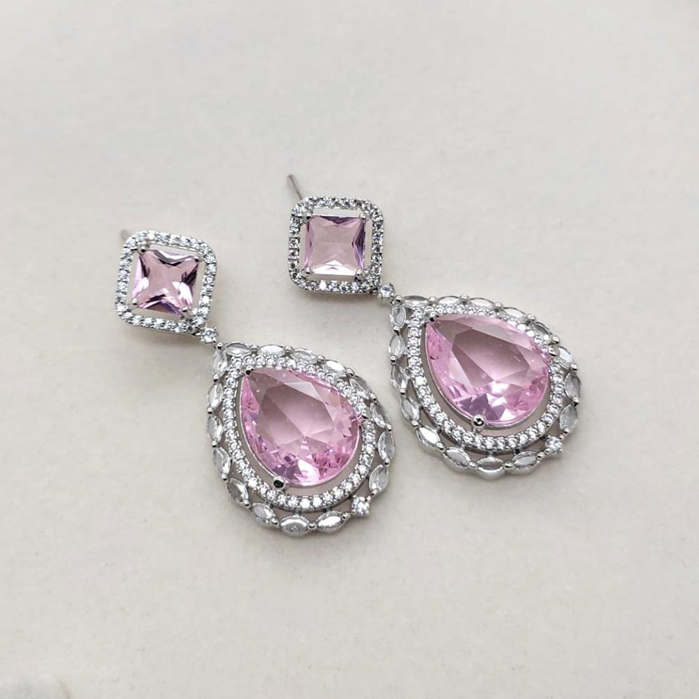 Kavita Art Silver Plated Crystal Stone Dangler Earrings