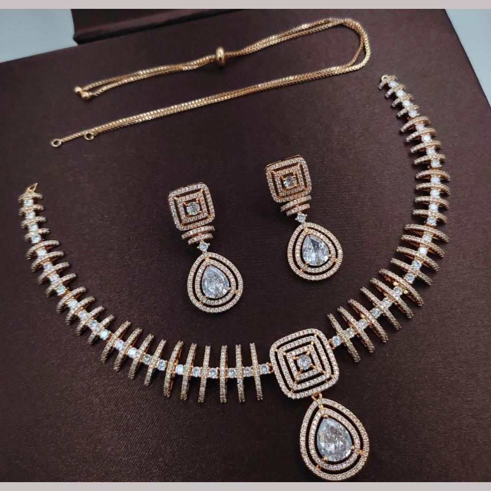 Kavita Art Rose Gold-Plated Glamorous American Diamond Necklace Set