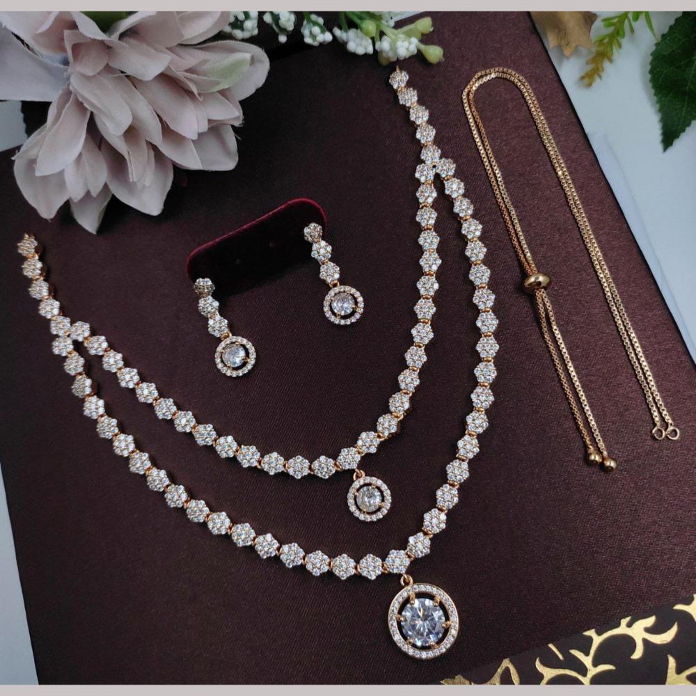 Kavita Art Rose Gold-Plated Glamorous American Diamond Necklace Set
