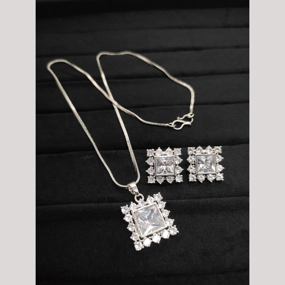 Kavita Art Silver Plated American Diamond Pendant Set