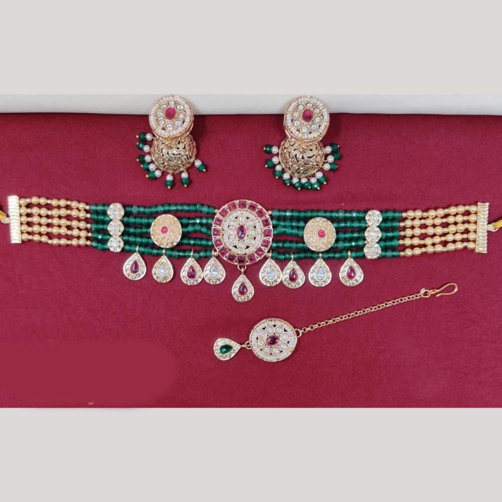 Kavita Art Gold Plated Kundan Stone And Pearl Choker Necklace Set