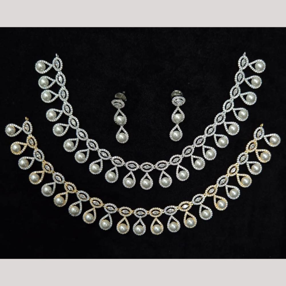 Kavita Art Silver Plated American Diamond And Pearl Necklace Set