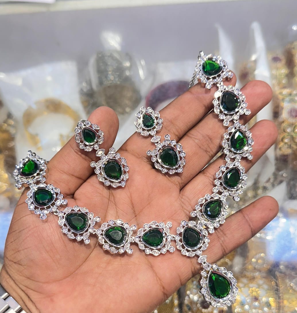 Kavita Art Silver Plated American Diamond Necklace Set