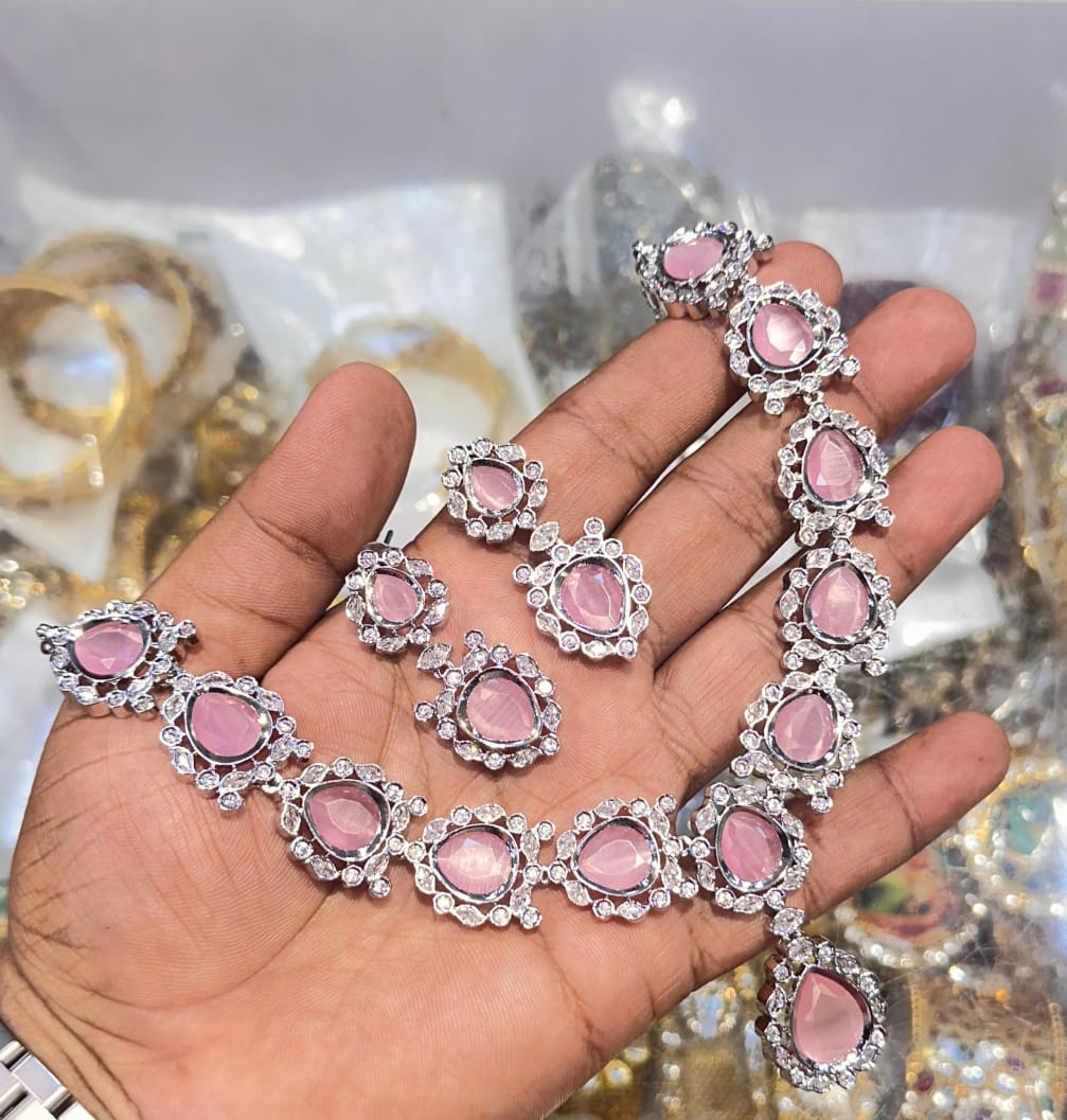 Kavita Art Silver Plated American Diamond Necklace Set