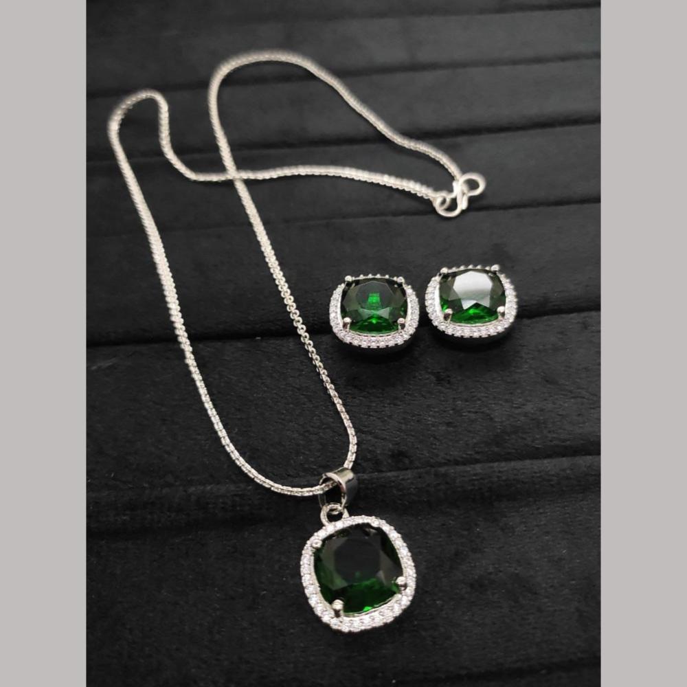 Kavita Art Silver Plated AD Pendant Set