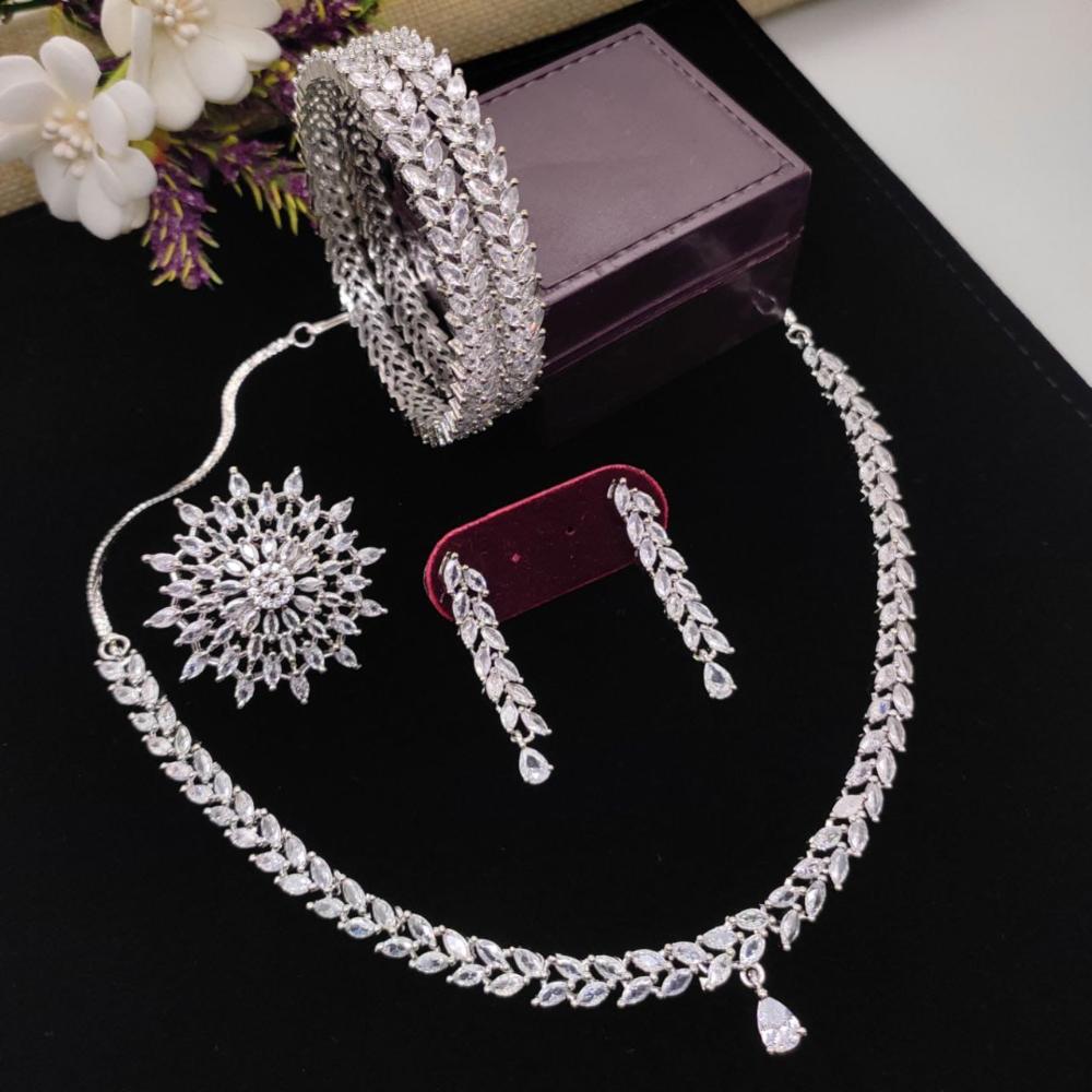 Kavita Art Silver Plated American Diamond Combo Jewellery Set