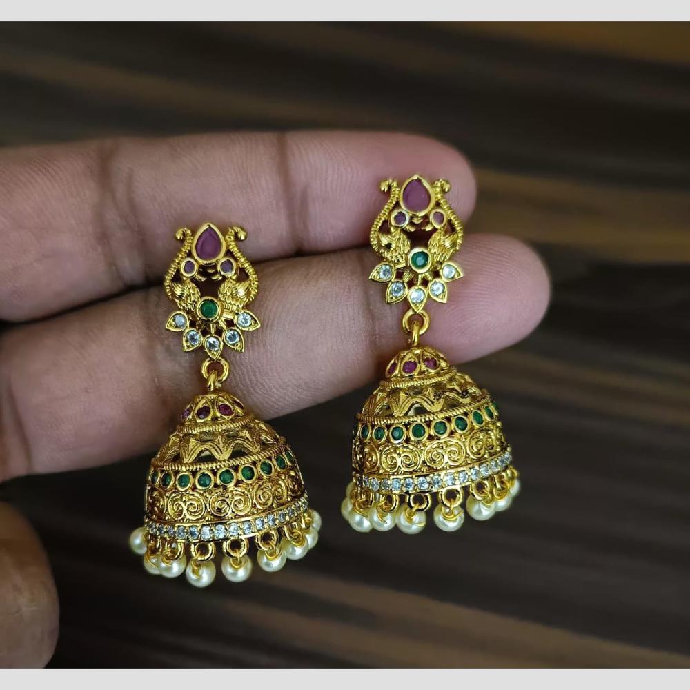 Kavita Art Gold Plated Austrian Stone And Pearl Jhumki Earrings