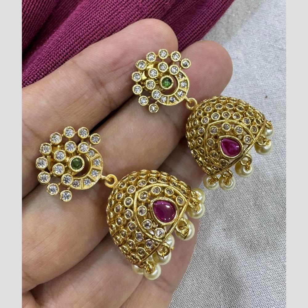 Kavita Art Gold Plated Austrian Stone And Pearl Jhumki Earrings