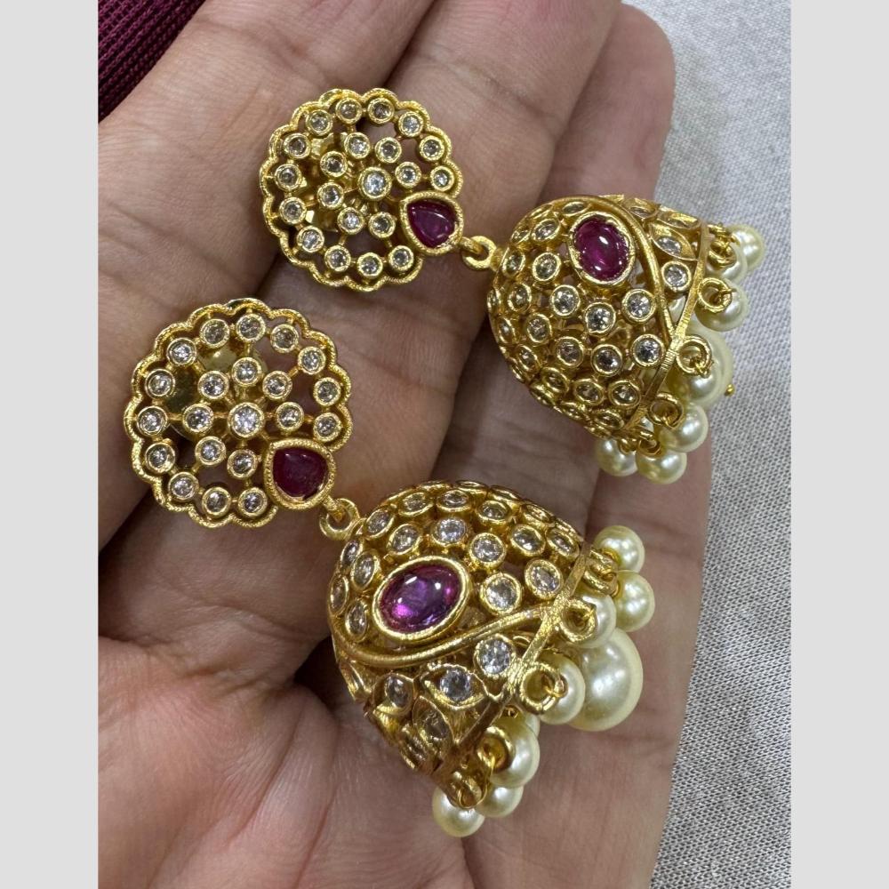 Kavita Art Gold Plated Austrian Stone And Pearl Jhumki Earrings