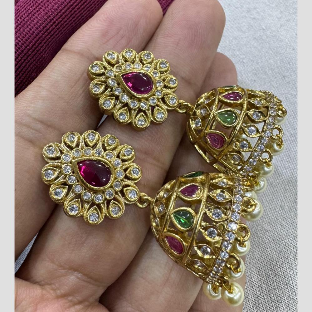 Kavita Art Gold Plated Austrian Stone And Pearl Jhumki Earrings