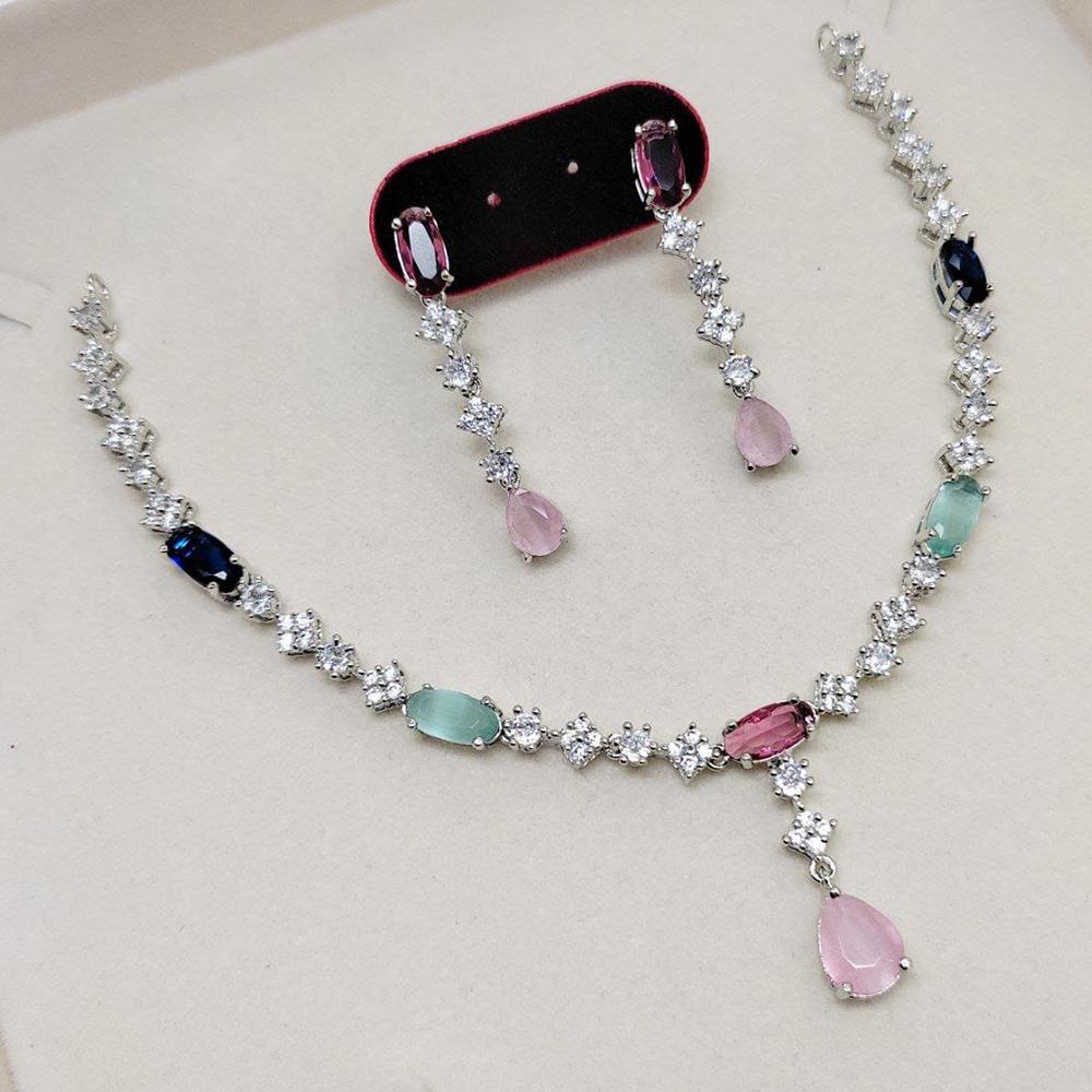 Kavita Art Silver Plated American Diamond Necklace Set