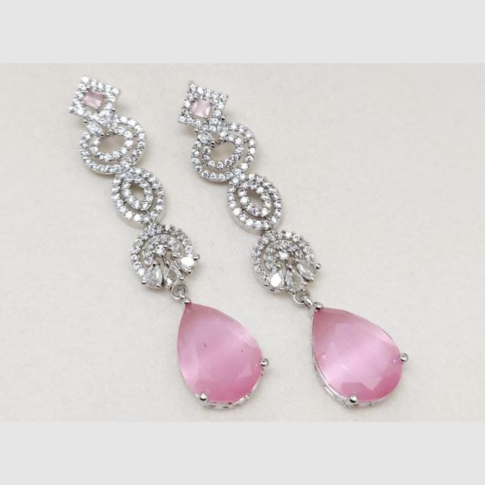 Kavita Art Silver Plated American Diamonds Dangler Earrings