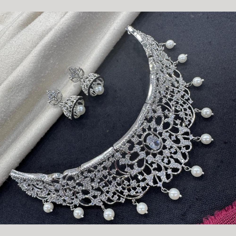 Kavita Art Silver Plated American Diamond Choker Necklace Set