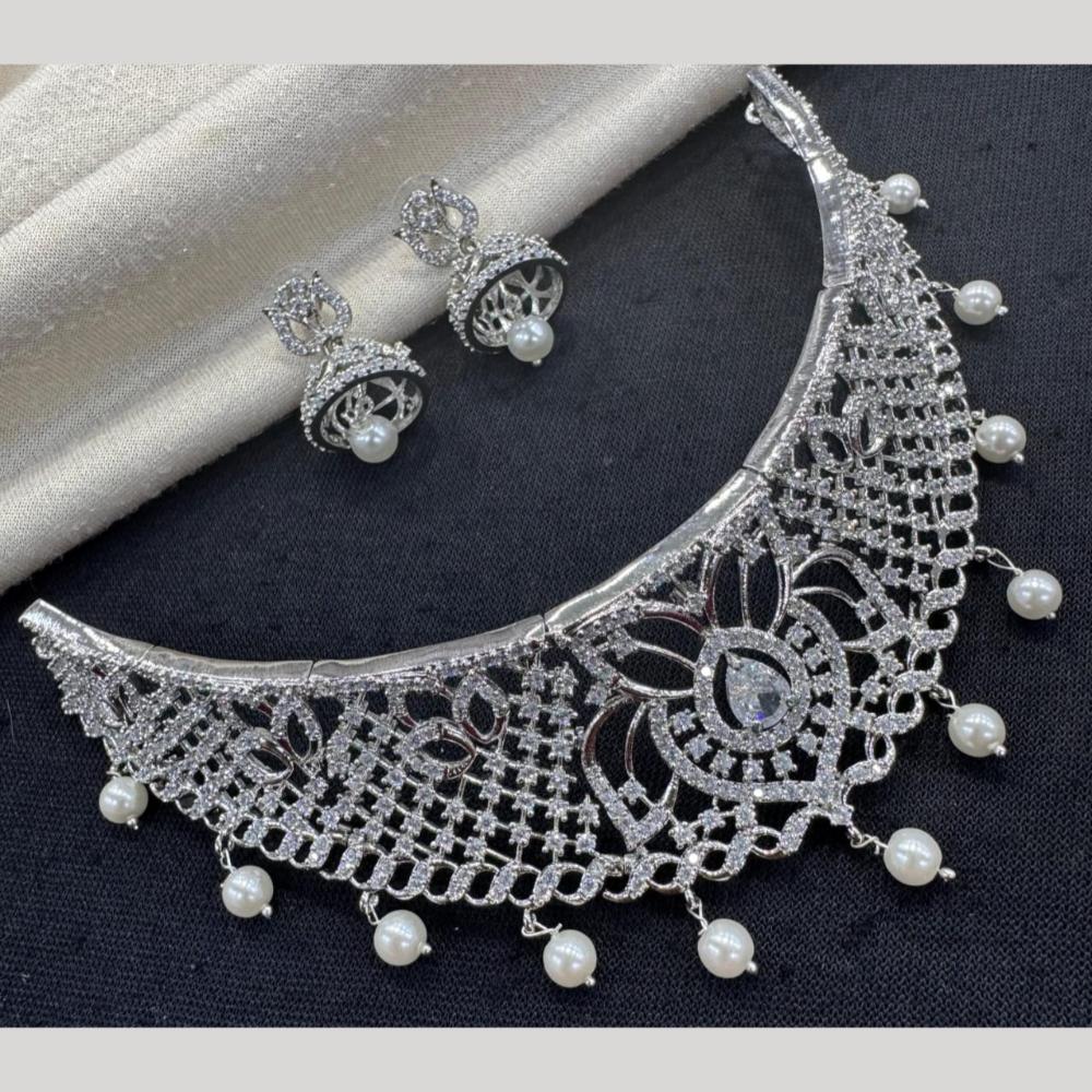 Kavita Art Silver Plated American Diamond Choker Necklace Set