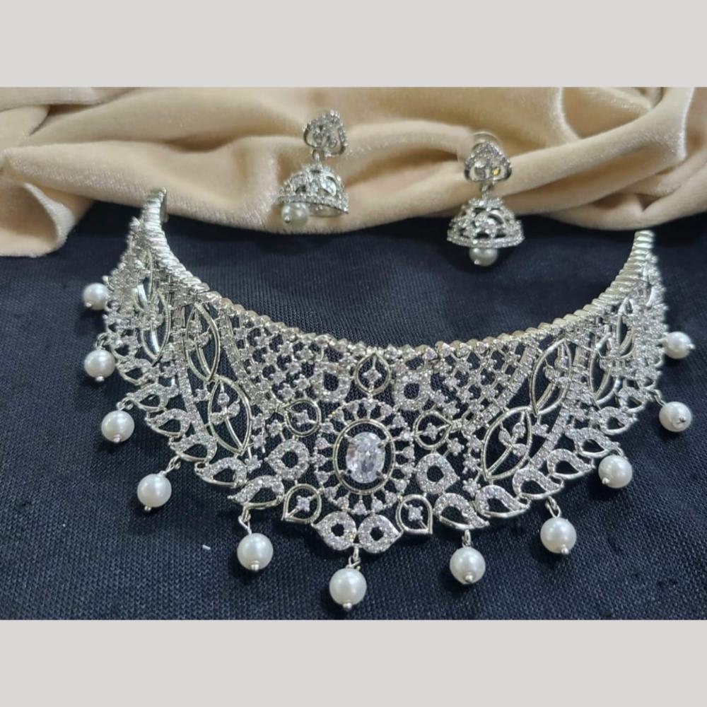 Kavita Art Silver Plated American Diamond Choker Necklace Set