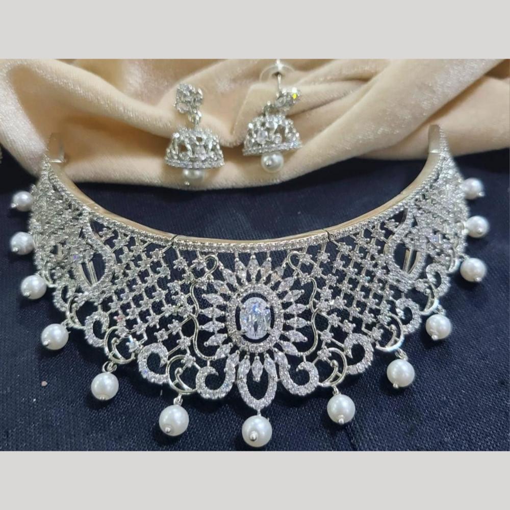 Kavita Art Silver Plated American Diamond Choker Necklace Set