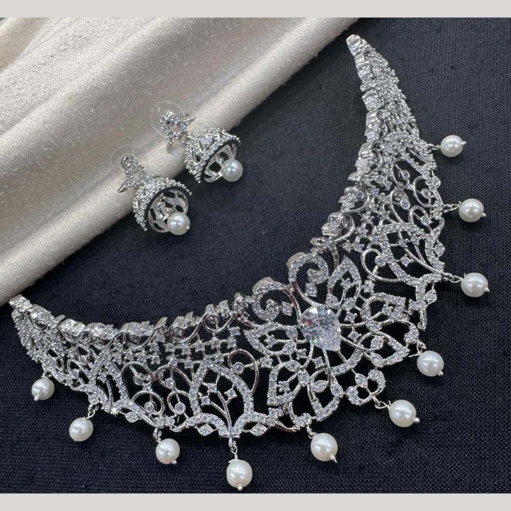 Kavita Art Silver Plated American Diamond Choker Necklace Set