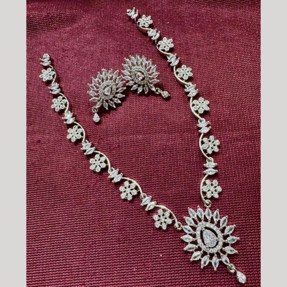 Kavita Art Silver Plated American Diamond Long Necklace Set