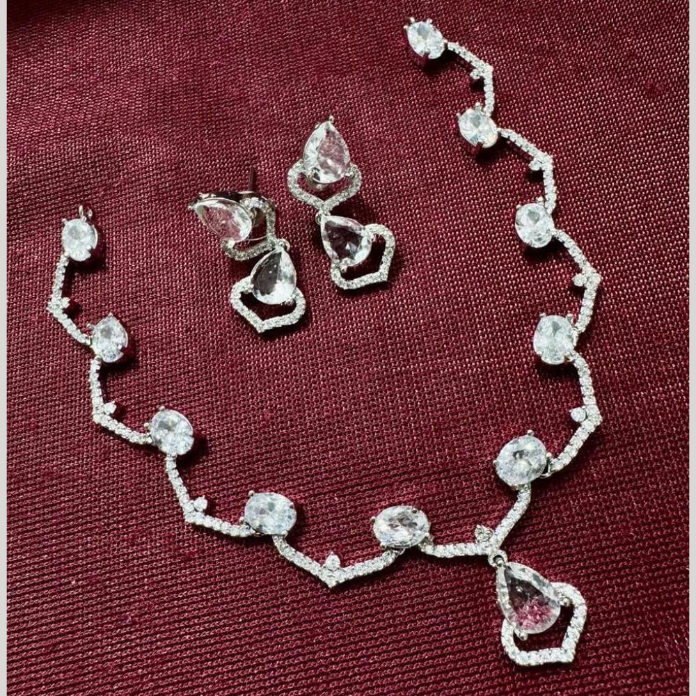 Kavita Art Silver Plated American Diamond Necklace Set