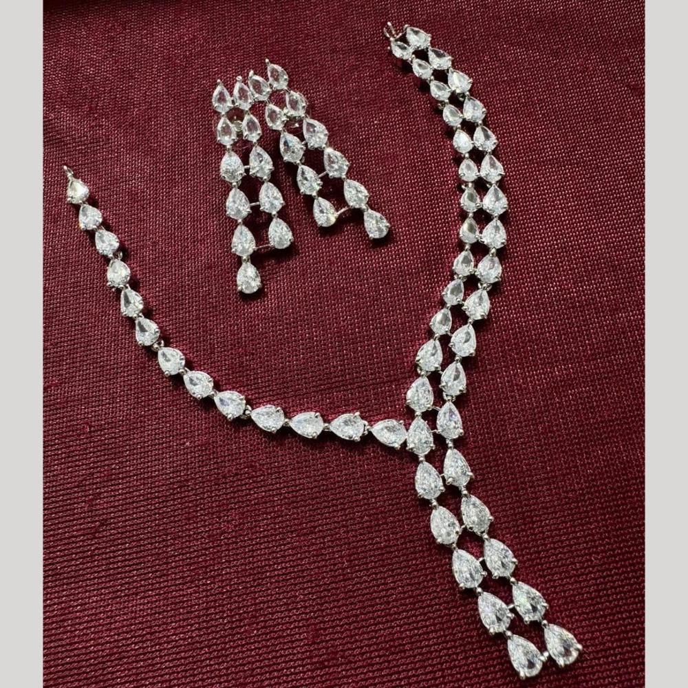 Kavita Art Silver Plated American Diamond Long Necklace Set