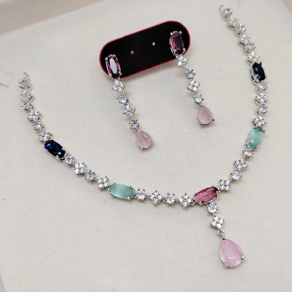 Kavita Art Silver Plated American Diamond Necklace Set