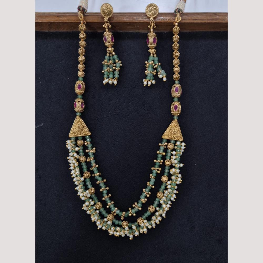 Kavita Art Gold Plated Pota Stone Long Necklace Set