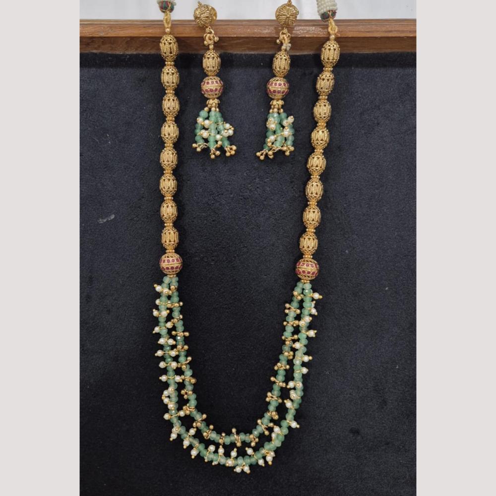 Kavita Art Gold Plated Pota Stone Long Necklace Set