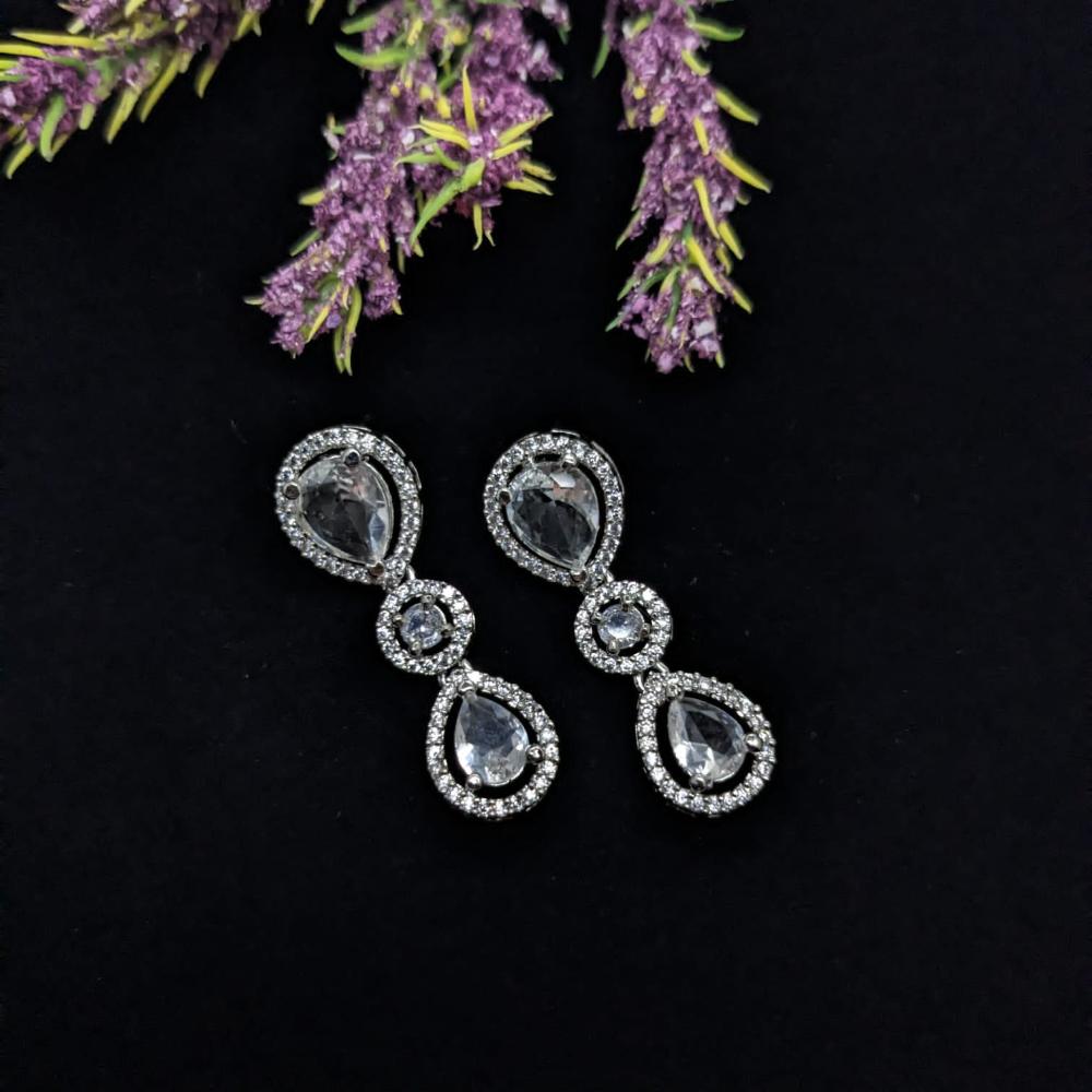 Kavita Art Silver Plated American Diamonds Dangler Earrings