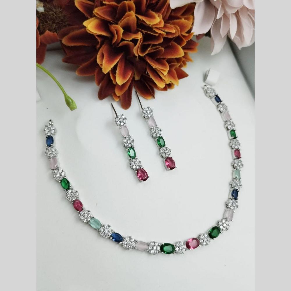 Kavita Art Silver Plated American Diamond Necklace Set