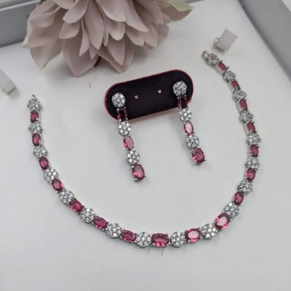 Kavita Art Silver Plated American Diamond Necklace Set