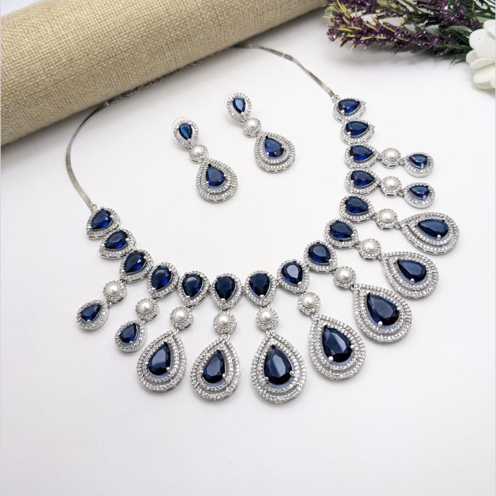 Kavita Art Silver Plated American Diamond Necklace Set