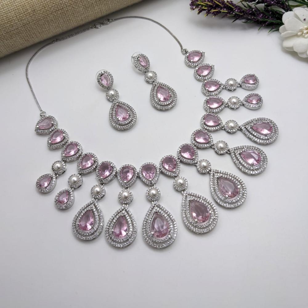 Kavita Art Silver Plated American Diamond Necklace Set