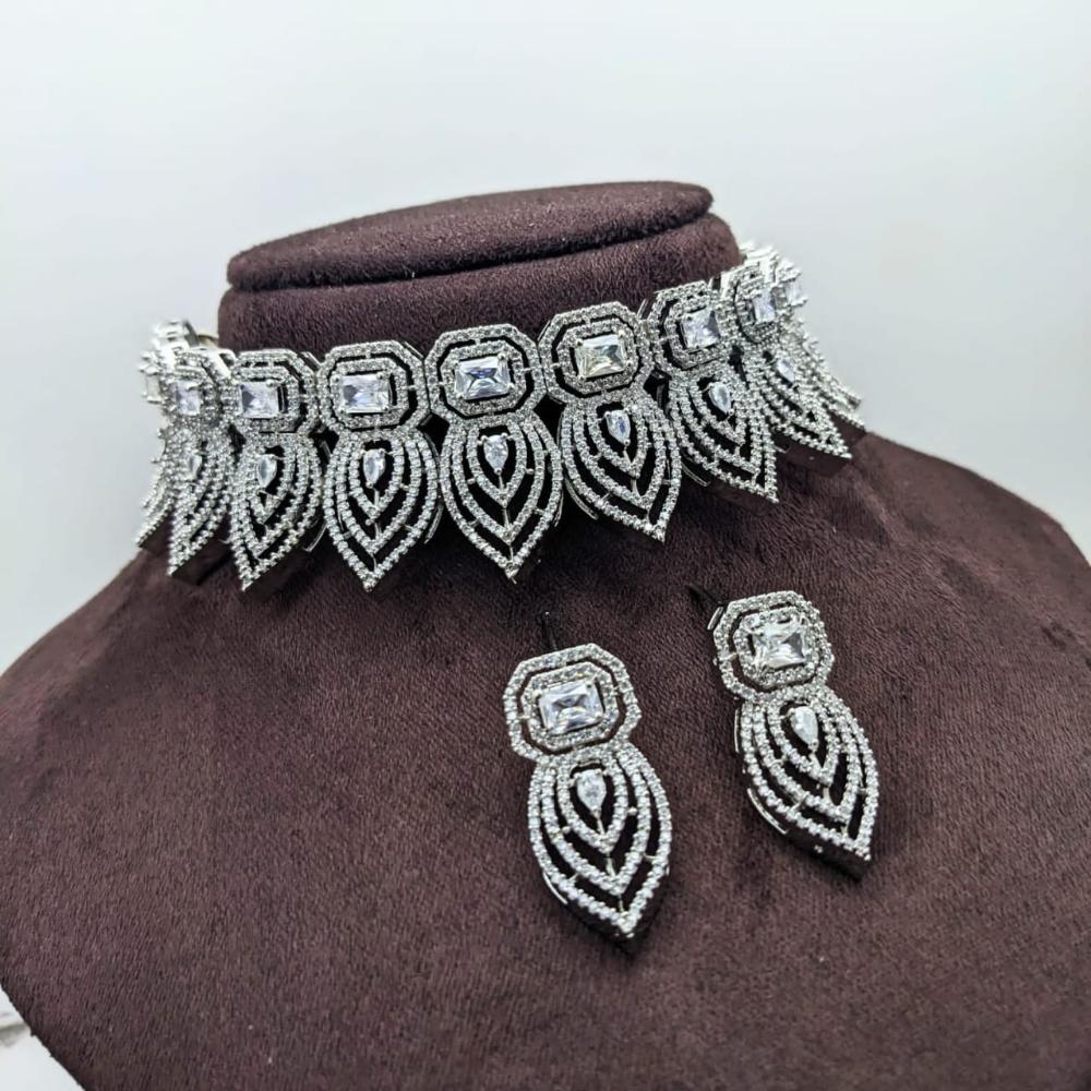 Kavita Art Silver Plated American Diamond Choker Necklace Set