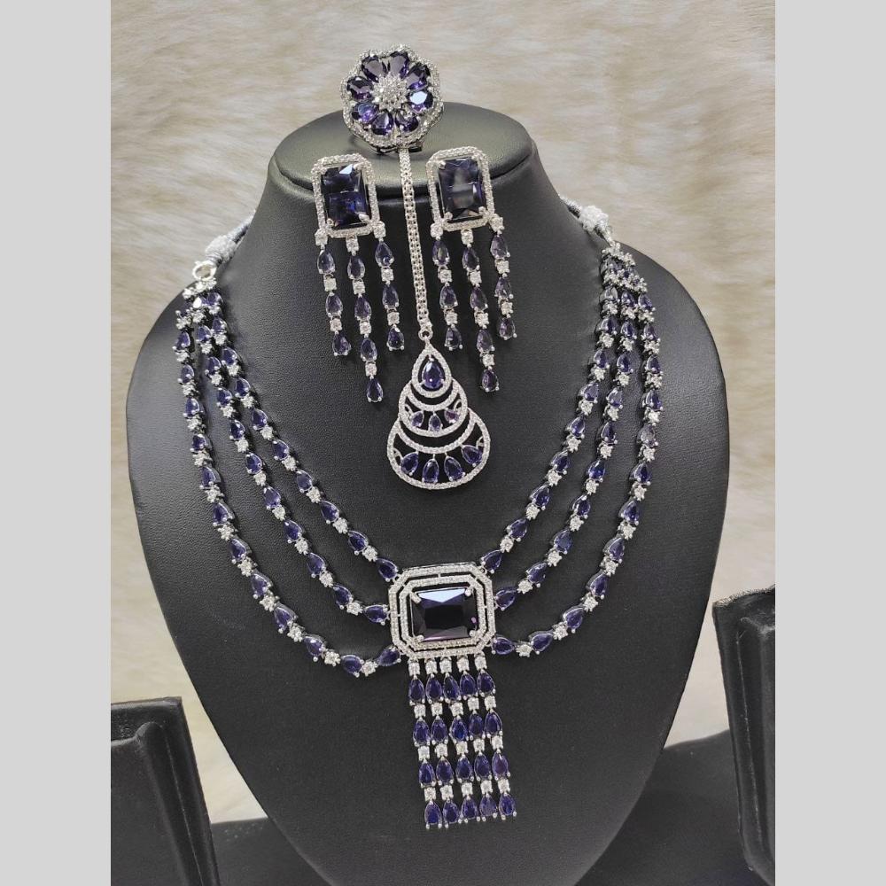 Kavita Art Silver Plated American Diamond Necklace Set With Ring