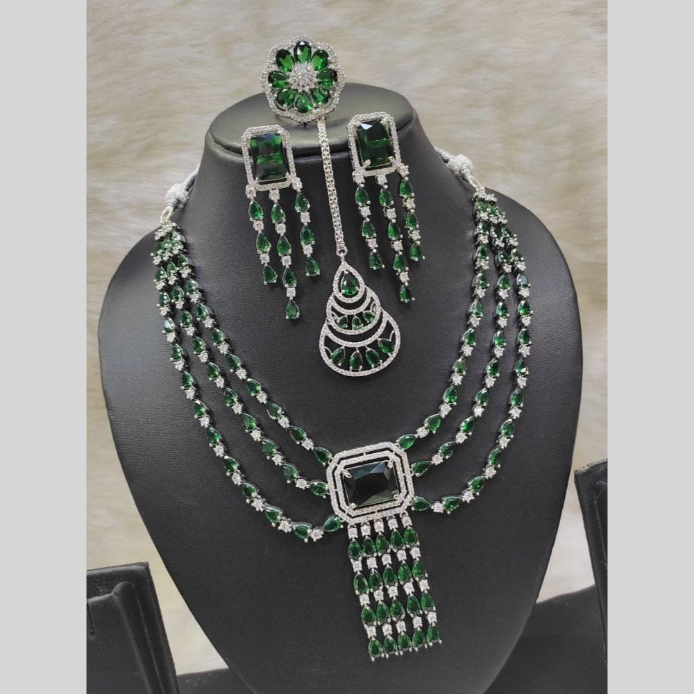 Kavita Art Silver Plated American Diamond Necklace Set With Ring