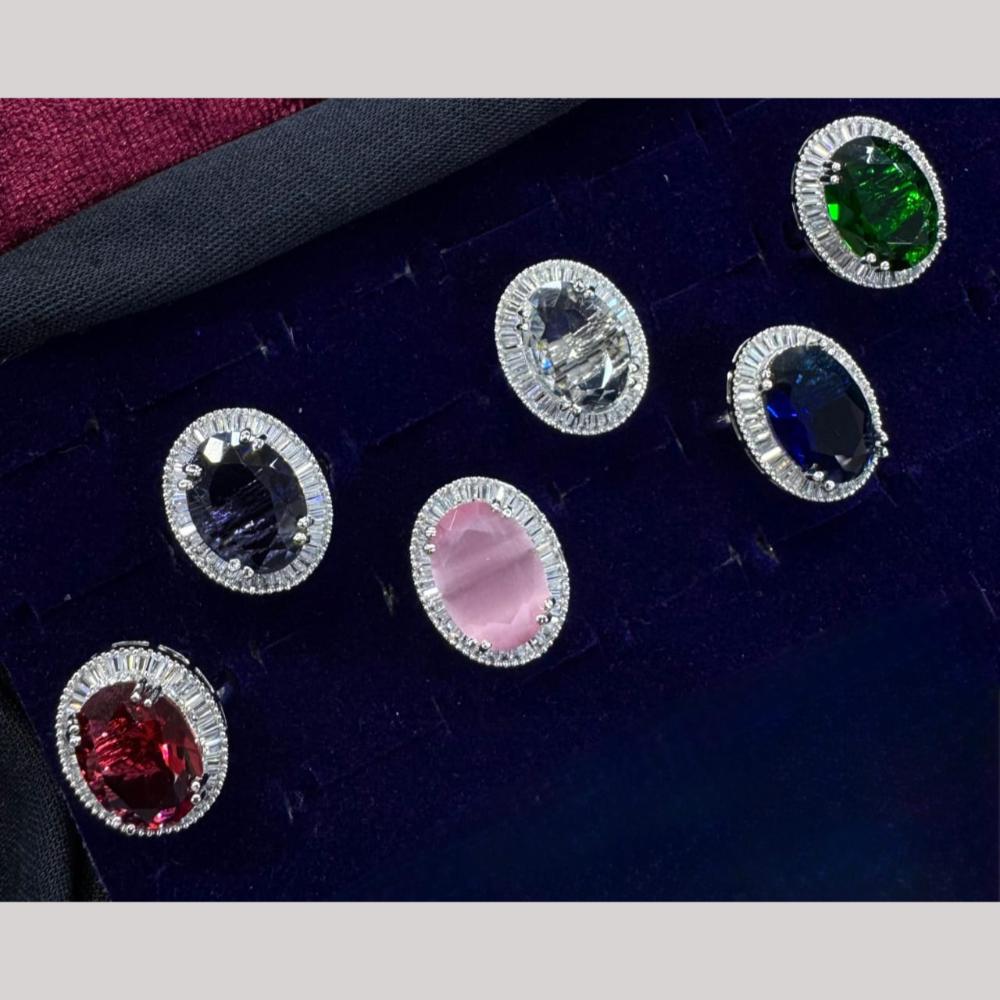 Kavita Art Silver Plated American Diamond Ring