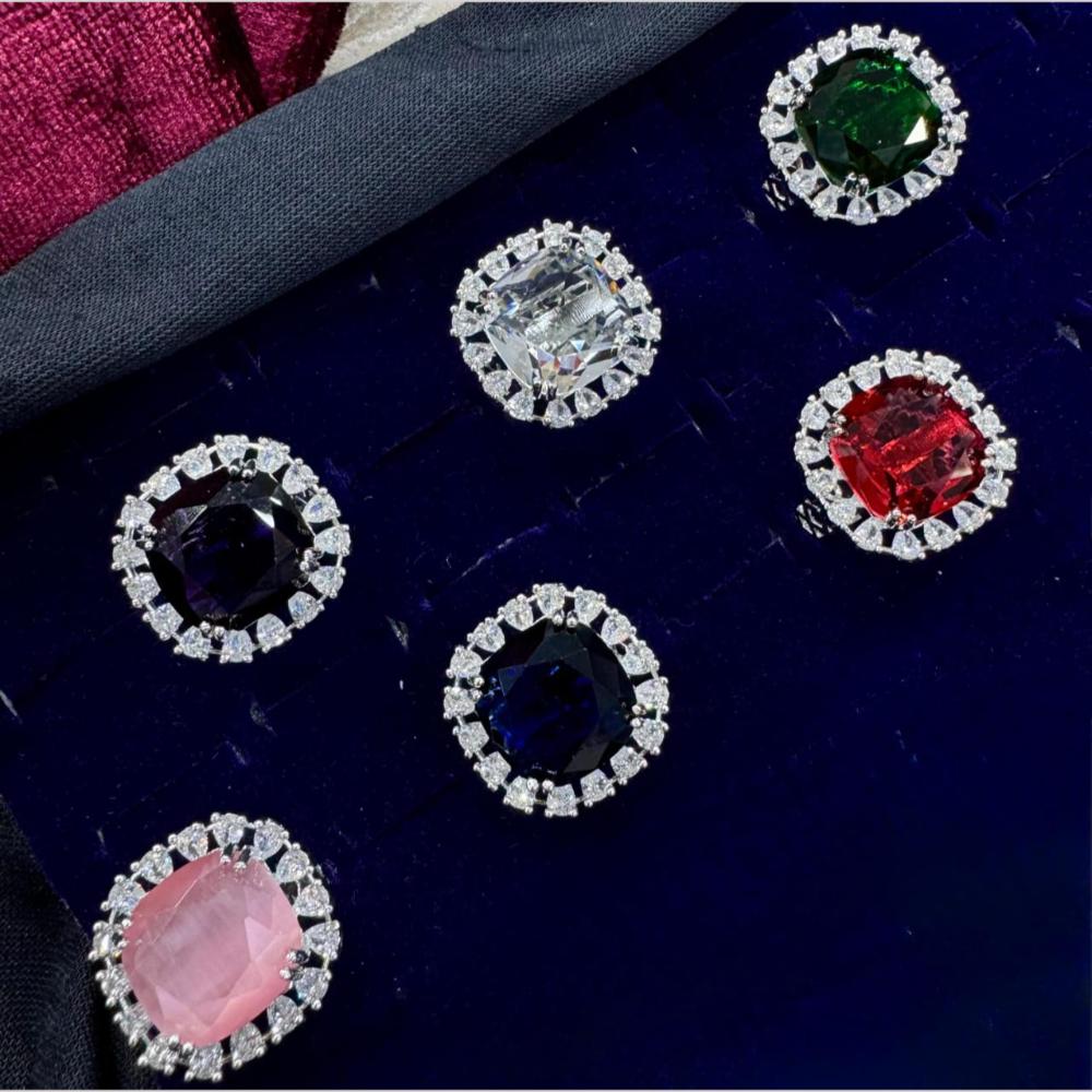 Kavita Art Silver Plated American Diamond Ring