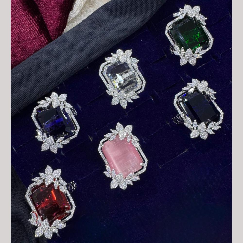 Kavita Art Silver Plated American Diamond Ring