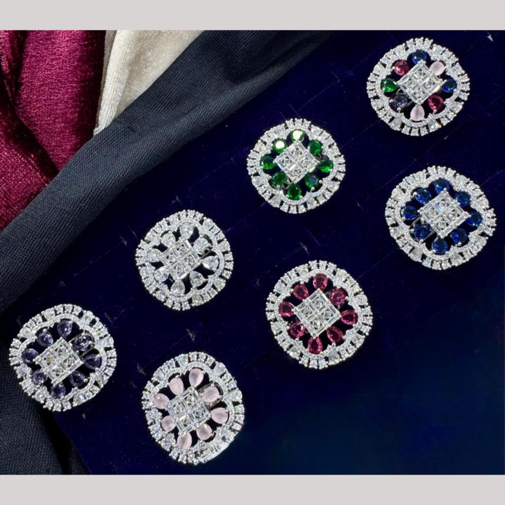 Kavita Art Silver Plated American Diamond Ring