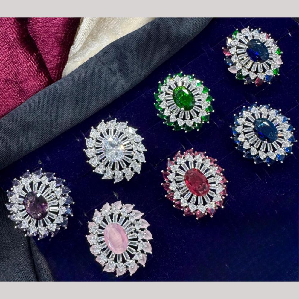 Kavita Art Silver Plated American Diamond Ring