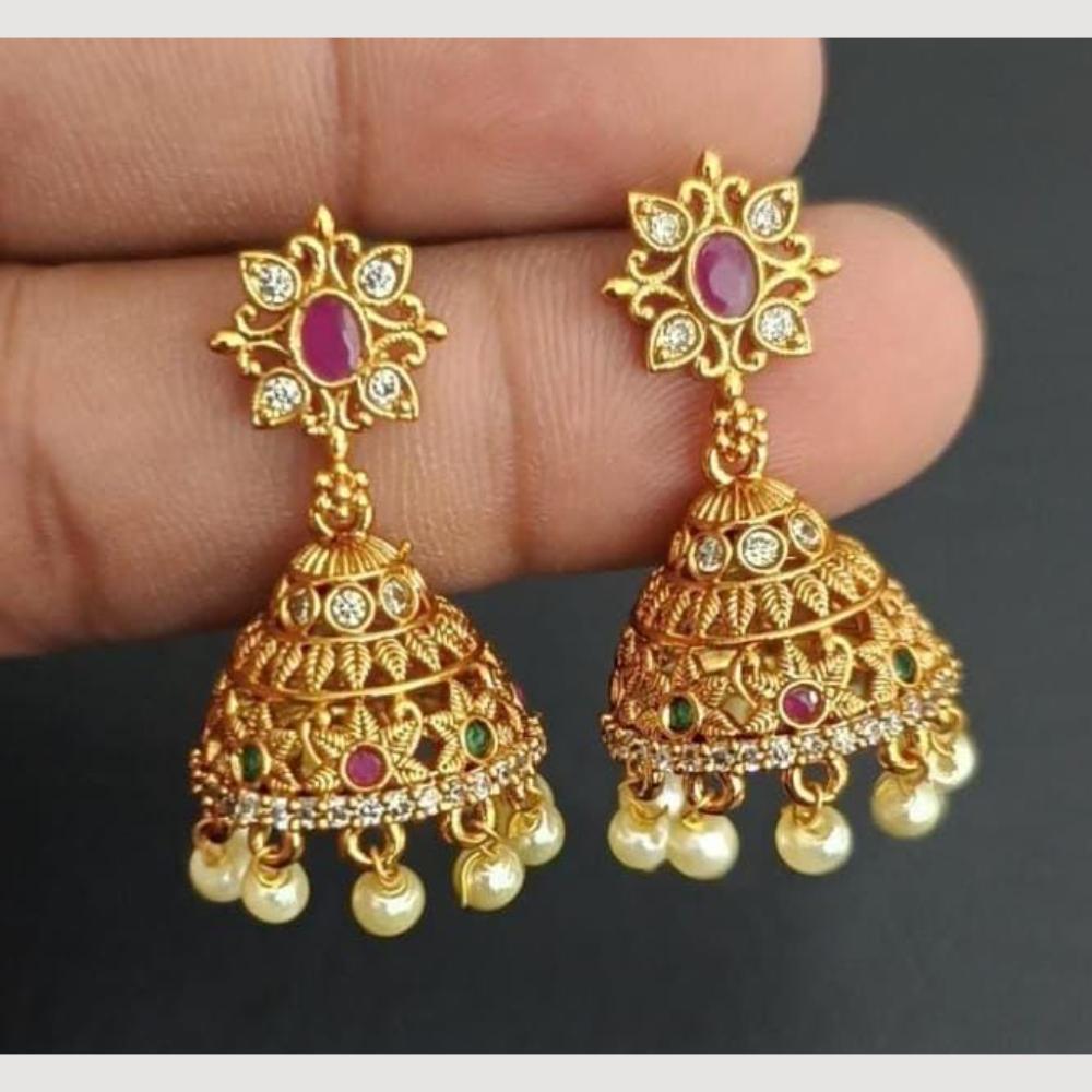 Kavita Art Gold Plated Austrian Stone And Pearl Jhumki Earrings