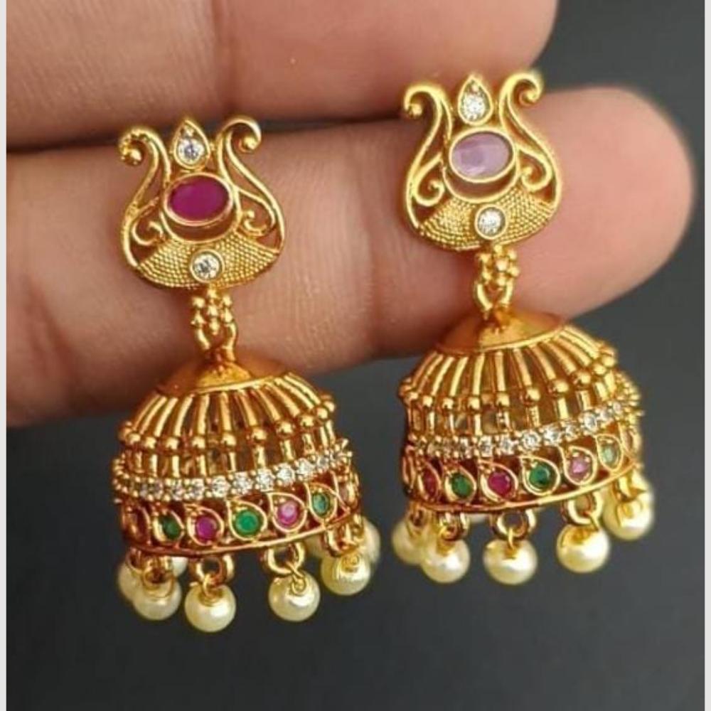 Kavita Art Gold Plated Austrian Stone And Pearl Jhumki Earrings