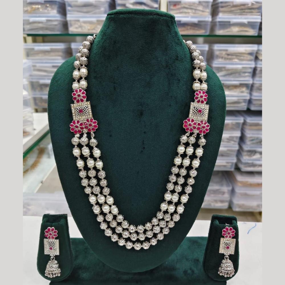 Kavita Art Oxidised Plated Pota Stone And Beads Long Necklace Set