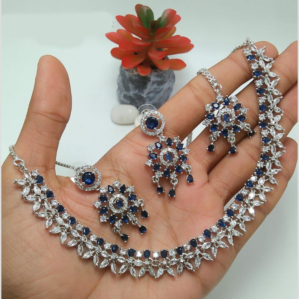 Kavita Art Glamorous Rhodium Plated American Diamond Necklace Set