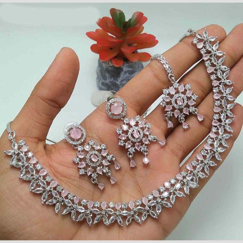 Kavita Art Glamorous Rhodium Plated American Diamond Necklace Set