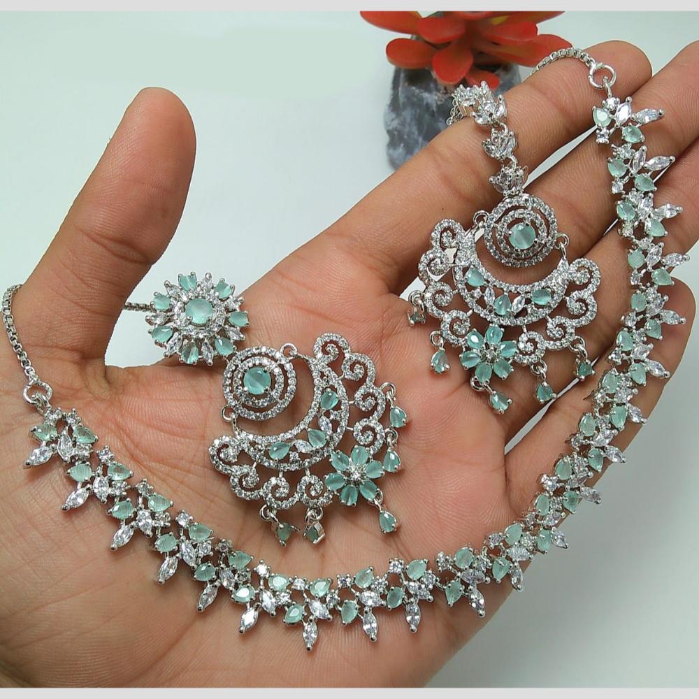 Kavita Art Glamorous Rhodium Plated American Diamond Necklace Set