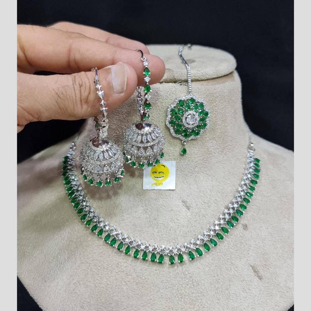 Kavita Art Glamorous Rhodium Plated American Diamond Necklace Set