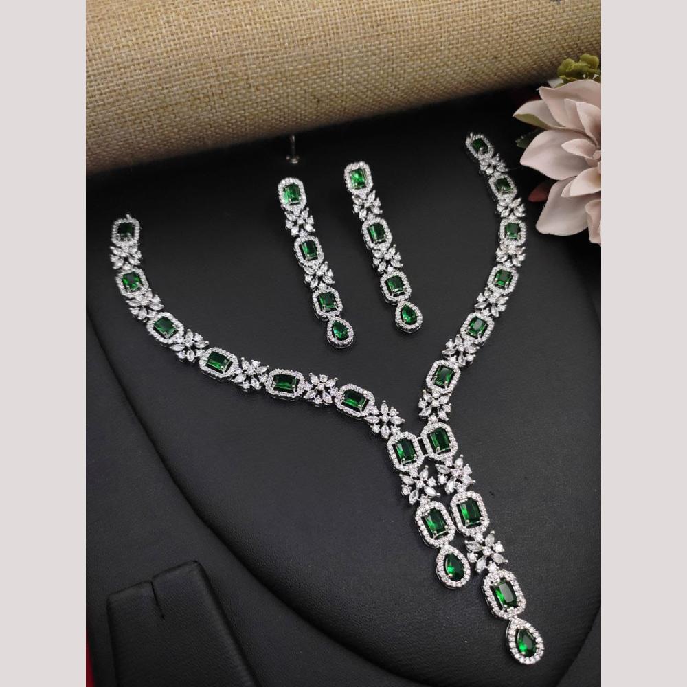 Kavita Art Glamorous Rhodium Plated American Diamond Necklace Set