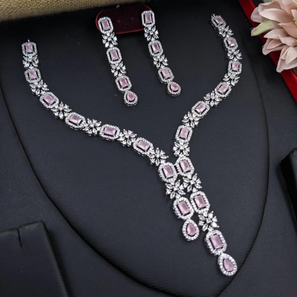 Kavita Art Glamorous Rhodium Plated American Diamond Necklace Set